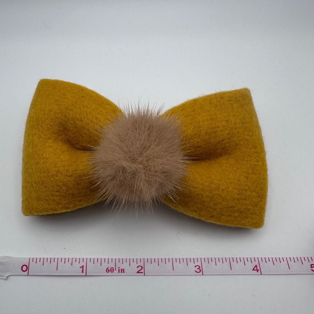 Fluffy and Soft Yellow/Mustard Bow Hair Clip, New